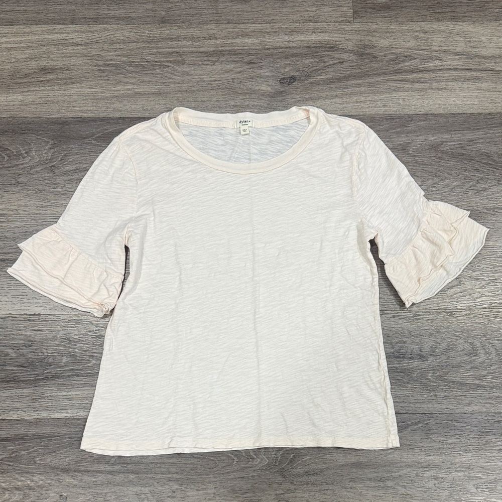 Dylan Women's Light Pink Ruffle Sleeve Tee Medium Oversized Cotton Top